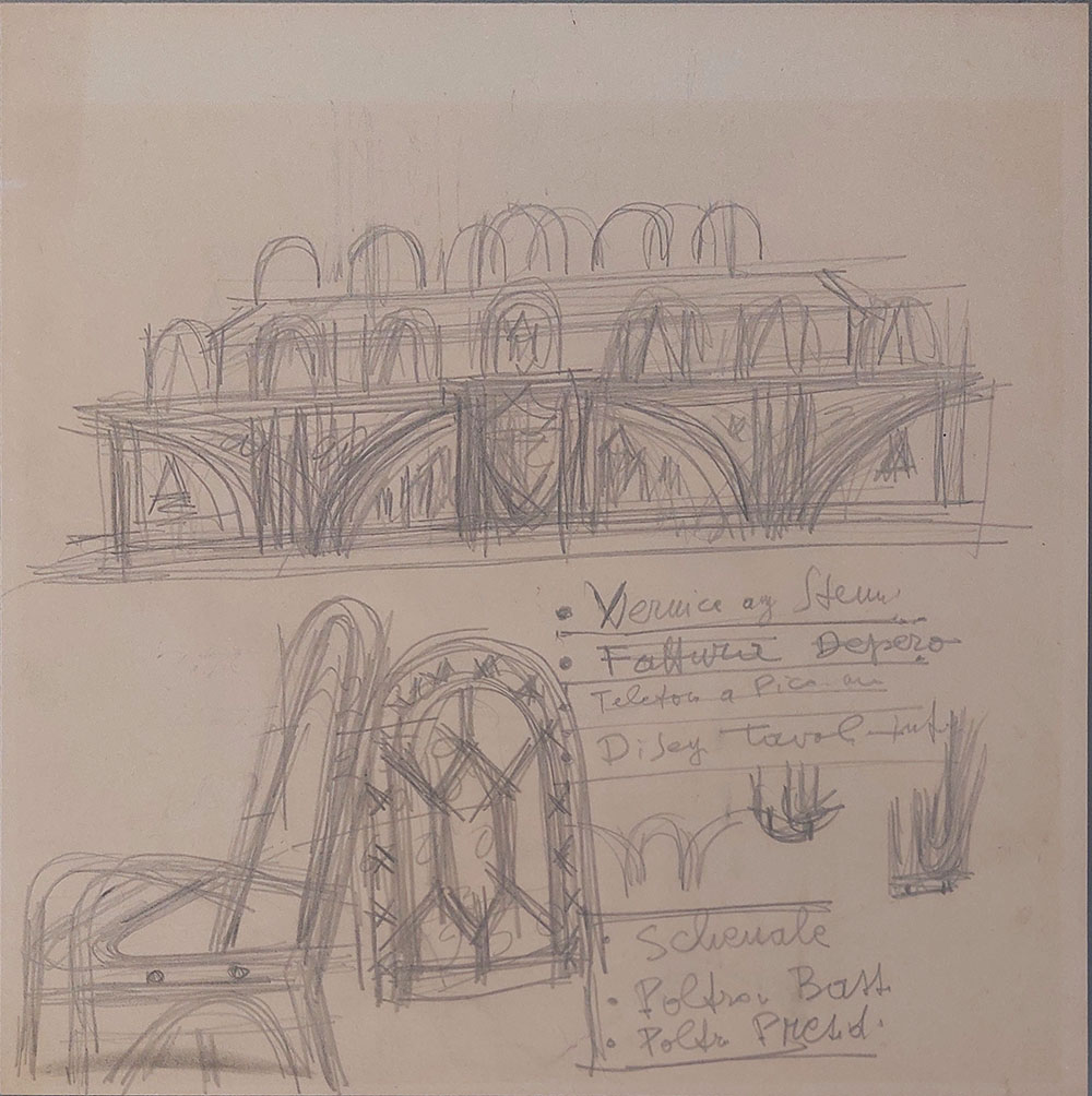Fortunato Depero (1892-1960) — Studio per mobili della Sala del Consiglio di Trento | Aste Dolomia