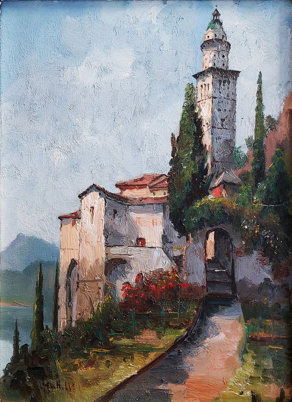 Roberto Marcello Baldessari (1894-1965), alias ‘Gattelli’ — La chiesa di Santa Maria del Sasso a Morcote sul Lago di Lugano | Aste Dolomia